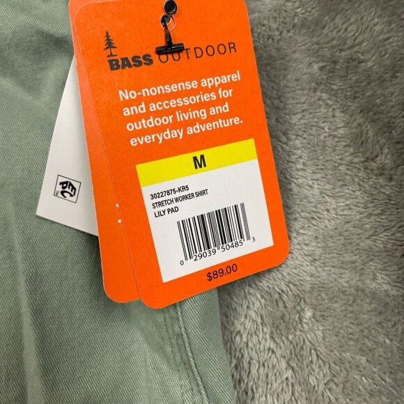 Bass Outdoor Stretchy Worker Shirt M Lilly Pad Green Cotton/Spandex NWT 6415 - Picture 3 of 8